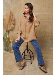 Fleur de Lin Lniana bluzka "Dola" w kolorze karmelowym rozmiar: S. Brązowe bluzki Fleur de Lin, s, bez wzorów, ze lnu, bez kołnierzyka, bez ramiączek. Za 143.99 zł.