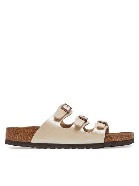 Birkenstock Klapki Florida 1029818 Écru. Białe klapki Birkenstock, bez wzorów, ze skóry, bez obcasa. Za 381.99 zł.