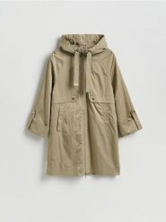 Kurtka parka z kapturem - warm olive. Zielone kurtki Reserved, l, bez wzorów, z tkaniny, z kapturem. Za 199.99 zł.