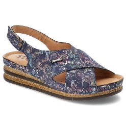 Granatowe Sandały Pollonus Skórzane Buty. Niebieskie sandały Pollonus, z aplikacjami, ze skóry, bez obcasa, na koturnie, bez zapięcia. Za 224.99 zł.