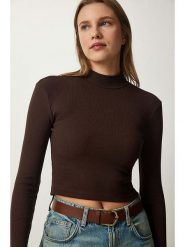 Happiness Istanbul Koszulka w kolorze brązowym rozmiar: S/M. Brązowe bluzki Happiness Istanbul, m, bez wzorów, bez kołnierzyka, bez ramiączek. Za 39.99 zł.