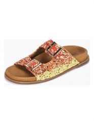 INUOVO Klapki w kolorze czerwono-żółtym rozmiar: 38. Czerwone klapki Inuovo, bez wzorów, z otwartym noskiem, bez obcasa. Za 326.99 zł.