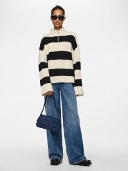 Pieces Sweter "Nalini" w kolorze kremowo-czarnym rozmiar: XL. Brązowe swetry Pieces, xl, bez wzorów, ze splotem, bez ramiączek. Za 114.98 zł.