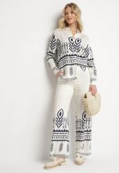 Beżowy Komplet z Wiskozą Koszula i Spodnie w Etniczny Wzór Ellivona. Brązowe koszule Born2be, m, z aplikacjami, z wiskozy, eleganckie, bez kołnierzyka, bez ramiączek. Za 139.99 zł.