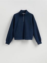Bluza z zamkiem - granatowy. Niebieskie bluzy Reserved, l, bez wzorów, z dzianiny, bez kaptura. Za 129.99 zł.