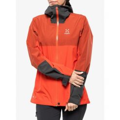Kurtka przeciwdeszczowa damska Haglofs Finch Proof Jacket. Czerwone kurtki sportowe Haglöfs, bez wzorów, bez kaptura, trekkingowe. Za 576.99 zł.