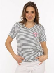 Zwillingsherz Koszulka w kolorze szaro-białym rozmiar: M. Białe bluzki Zwillingsherz, m, bez wzorów, z wiskozy, bez kołnierzyka, bez ramiączek. Za 110.29 zł.