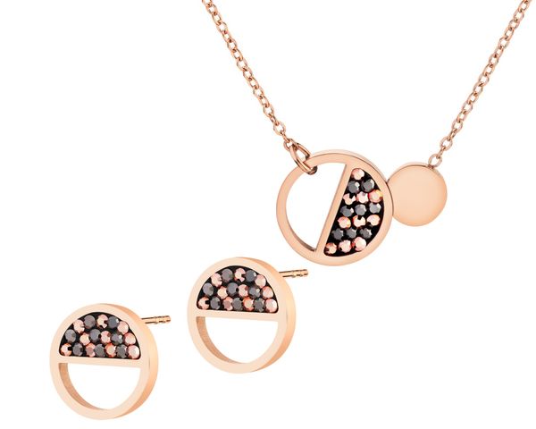 Kolczyki i naszyjnik ze stali szlachetnej z markasytami - komplet - koła. Naszyjniki Artelioni, ze stali. W wyprzedaży za 141.50 zł.