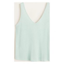 Mango - Top Turque. Niebieskie topy Mango, l, bez wzorów, z dzianiny, bez kołnierzyka, bez ramiączek. W wyprzedaży za 29.90 zł.