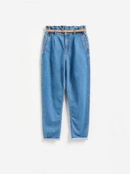 Jeansy paperbag long leg - niebieski. Niebieskie jeansy Reserved, bez wzorów. W wyprzedaży za 49.99 zł.