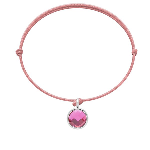 Bransoletka z posrebrzaną zawieszką z różowym kryształem na cienkim różowym sznurku. Czerwone bransoletki Lilou, posrebrzane. Za 109.00 zł.
