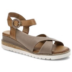 Beżowe Sandały Artiker Wygodne Skórzane Buty. Brązowe sandały Artiker, z aplikacjami, ze skóry, biznesowe, bez obcasa, na koturnie, bez zapięcia. Za 239.00 zł.