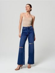 Jeansy wide leg high waist - granatowy. Niebieskie jeansy Sinsay, bez wzorów, z podwyższonym stanem. W wyprzedaży za 42.99 zł.