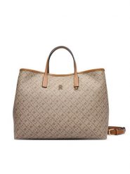Tommy Hilfiger Torebka Th Monoplay Satchel AW0AW19173 Beżowy. Brązowe shopper TOMMY HILFIGER, bez wzorów, ze skóry, bez dodatków. Za 899.99 zł.