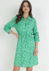 Zielona Koszulowa Sukienka Mini z Wiskozy Aphrorena. Zielone sukienki Born2be, m, bez wzorów, z materiału, bez kołnierzyka, bez ramiączek, mini, koszulowe. Za 34.99 zł.
