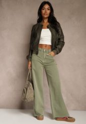 Ciemnobeżowe Jeansy o Szerokim Kroju z Bawełny High Waist Marquilla. Brązowe spodnie materiałowe Renee, na co dzień, l, bez wzorów, z bawełny, z podwyższonym stanem. Za 99.99 zł.