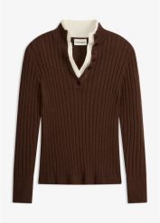 Sweter z prążkowanej tkaniny wiskozowej, 2 w 1. Zielone swetry bonprix, bez wzorów, prążkowane, bez ramiączek. Za 129.99 zł.