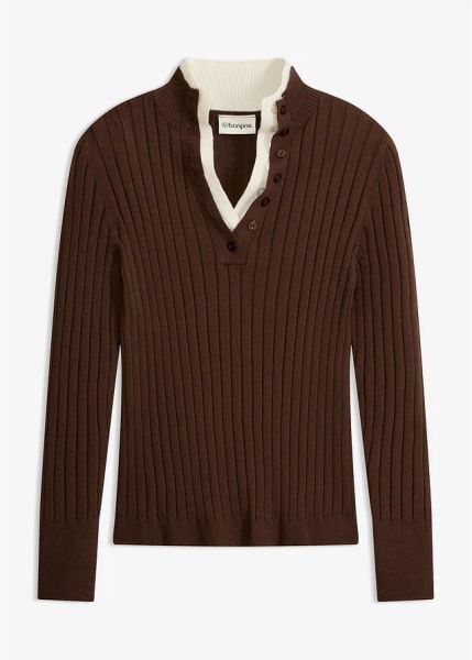 Sweter z prążkowanej tkaniny wiskozowej, 2 w 1. Zielone swetry bonprix, bez wzorów, prążkowane, bez ramiączek. Za 129.99 zł.