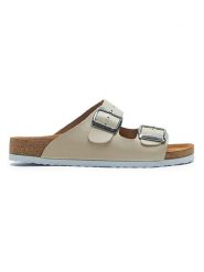 Comfortfusse Skórzane klapki w kolorze beżowym rozmiar: 39. Brązowe klapki Comfortfüße, bez wzorów, z otwartym noskiem, bez obcasa. Za 246.53 zł.