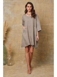 Joséfine Lniana sukienka "Direct" w kolorze szarobrązowym rozmiar: L. Szare sukienki Joséfine, l, bez wzorów, ze lnu, bez kołnierzyka, bez ramiączek, mini. Za 152.99 zł.