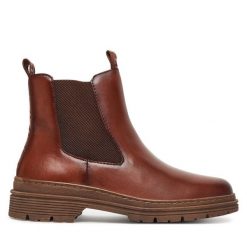 Botki Tamaris. Brązowe botki Tamaris, bez wzorów, bez obcasa, na płaskiej podeszwie, bez zapięcia. Za 499.99 zł.