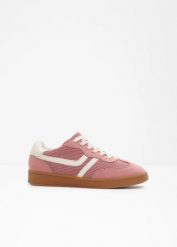 Sneakersy ze sztruksowymi detalami. Fioletowe obuwie sportowe bonprix, ze sztruksu, bez zapięcia. Za 124.99 zł.
