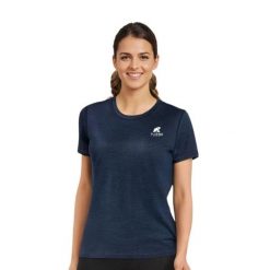 Damska koszulka trekkingowa z merynosów. Niebieskie bluzki FJORK MERINO, xl, bez wzorów, z wełny, sportowe, bez kołnierzyka, bez ramiączek. Za 399.00 zł.