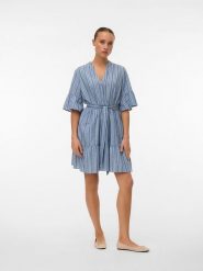 Vero Moda Sukienka w kolorze niebieskim rozmiar: L. Niebieskie sukienki Vero Moda, l, bez wzorów, z bawełny, bez kołnierzyka, bez ramiączek, mini. Za 143.95 zł.