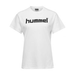 Koszulka sportowa z krótkim rękawem damska Hummel Cotton Logo. Białe koszulki sportowe Hummel, bez wzorów, bez ramiączek, do piłki nożnej. Za 59.00 zł.