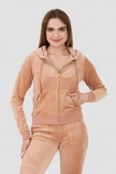 JUICY COUTURE Beżowa damska bluza Robertson Gold Hoodie, Rozmiar L. Brązowe bluzy sportowe Juicy Couture, l, bez wzorów, bez kaptura. W wyprzedaży za 359.99 zł.