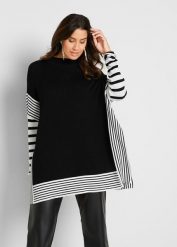 Sweter ze zrównoważonej wiskozy. Czarne swetry bonprix, bez wzorów, z wiskozy, bez ramiączek. Za 139.99 zł.