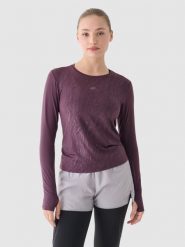 4F Longsleeve do biegania szybkoschnący damski - fioletowy S. Fioletowe koszulki sportowe 4f, bez wzorów, z dzianiny, bez ramiączek, do biegania. W wyprzedaży za 79.99 zł.