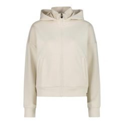 Bluza z kapturem z wysokim, prążkowanym kołnierzem dla kobiet CMP. Białe bluzy sportowe CMP, bez wzorów, prążkowane, z kapturem. Za 389.00 zł.