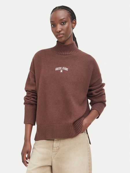 Guess Jeans Sweter W6BR09 Z1252 Brązowy Relaxed Fit. Brązowe swetry Guess Jeans, s, z aplikacjami, z bawełny, bez ramiączek. Za 389.99 zł.