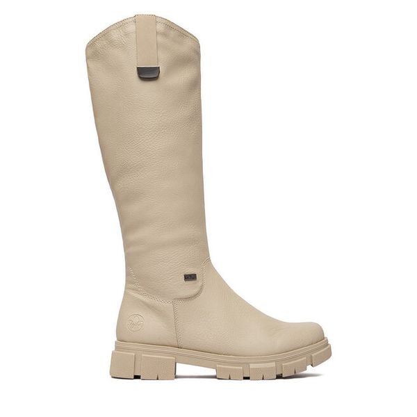 Kozaki Rieker. Białe kozaki Rieker, bez obcasa, na płaskiej podeszwie, bez zapięcia. Za 439.99 zł.