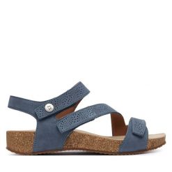 Sandały Josef Seibel. Niebieskie sandały Josef Seibel, bez wzorów, bez obcasa, na płaskiej podeszwie, bez zapięcia. Za 439.99 zł.