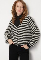 Czarny Kardigan z Wełną w Paski o Nietoperzowym Fasonie Fesmera. Czarne kardigany Born2be, bez wzorów, z jeansu. Za 149.99 zł.