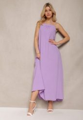 Fioletowa Sukienka z Regulowanymi Ramiączkami i Wiązaniem przy Szyi Qloenma. Fioletowe sukienki Renee, na co dzień, m, bez wzorów, eleganckie, bez kołnierzyka, bez ramiączek, maxi, dopasowane. Za 64.99 zł.
