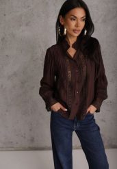 Brązowa Koszula ze Stójką i Koronką Phaeninca. Brązowe koszule Renee, l, bez wzorów, z koronki, eleganckie, bez kołnierzyka, bez ramiączek. Za 119.99 zł.