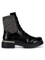 Rieker Trzewiki 72607-00 Czarny. Czarne botki Rieker, bez wzorów, ze skóry, bez obcasa, na płaskiej podeszwie, bez zapięcia. Za 389.99 zł.