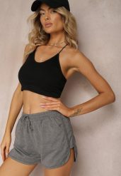 Ciemnoszare Szorty Dresowe z Dodatkiem Bawełny High Waist Florazen. Szare szorty Renee, bez wzorów, z bawełny, eleganckie, z podwyższonym stanem. Za 34.99 zł.