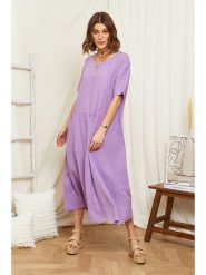 Rodier Lin Lniana sukienka w kolorze fioletowym rozmiar: XL/XXL. Różowe sukienki Rodier Lin, na co dzień, xl, bez wzorów, ze lnu, bez kołnierzyka, bez ramiączek, maxi, proste. Za 193.45 zł.