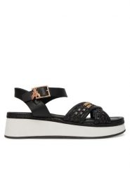 Patrizia Pepe Sandały PPJ392/31 Czarny. Czarne sandały Patrizia Pepe, bez wzorów, ze skóry, bez obcasa, na płaskiej podeszwie, bez zapięcia. Za 579.99 zł.