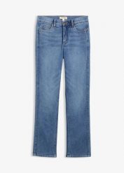 Jeansy straight, high waist. Niebieskie jeansy bonprix, bez wzorów, z podwyższonym stanem. Za 124.99 zł.