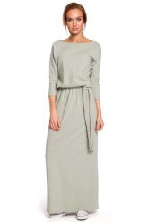 Pistacjowa Zbluzowana Maxi Sukienka z Paskiem. Zielone sukienki MOE, l, bez wzorów, z bawełny, wizytowe, bez kołnierzyka, bez ramiączek, maxi. Za 306.90 zł.