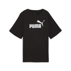 Damska luźna koszulka Essentials z logo No.1 PUMA Black. Czarne bluzki Puma, bez wzorów, z gumy, sportowe, bez kołnierzyka, bez ramiączek. Za 99.00 zł.