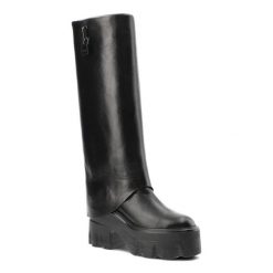 Czarne Kozaki Carinii Eleganckie Obuwie Damskie Premium. Czarne kozaki Carinii, na wiosnę, z materiału, bez obcasa, bez zapięcia. Za 839.00 zł.