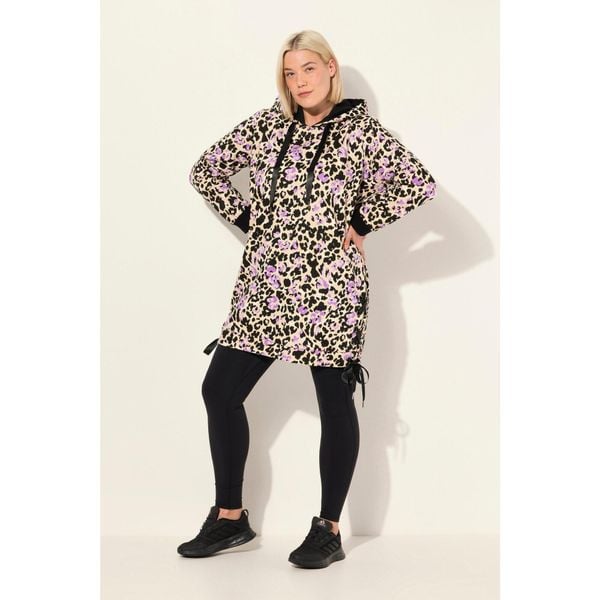 Damskie Długa bluza z kapturem wzór w panterkę tasiemka satynowa kaptur. Czarne bluzy Ulla Popken, plus size, bez wzorów, z bawełny, z kapturem. Za 294.99 zł.