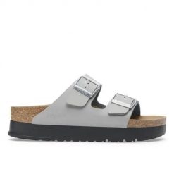 Klapki damskie Birkenstock Arizona Flex. Szare klapki Birkenstock, bez wzorów, z jeansu, bez obcasa. Za 425.35 zł.