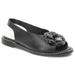 Czarne Sandały Chebello Modne Obuwie Damskie. Czarne sandały CheBello, z aplikacjami, ze skóry, eleganckie, bez obcasa, na obcasie, bez zapięcia. Za 422.99 zł.